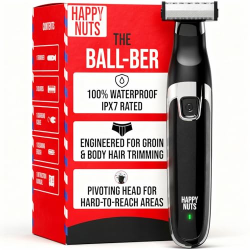 HAPPY NUTS The Ballber¢â Electric Body Hair Trimmer for Men - Mens Body Groomer Kit for Privates - IPX7 Waterproof Shaver for Hard to Reach Areas
