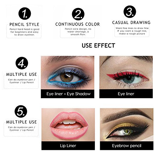 12-Color Waterproof Eyeliner Pencil Set