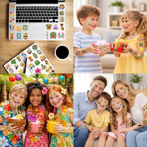 Hawaiian Luau Temporary Tattoos for Kids - 96 PCS