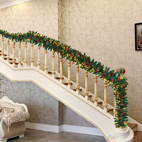 Joiedomi 9Ft Artificial Christmas Garland Prelit with 100 LED Lights, 27 Pine Cones, 27 Red Berries for Home & Office Christmas Decorations (Battery Powered, Batteries not Included)