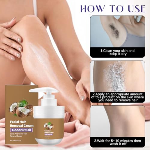 Retigazo Coconut Oil Facial Hair Removal Cream for Women - Gentle Skin Care, 1 Pack