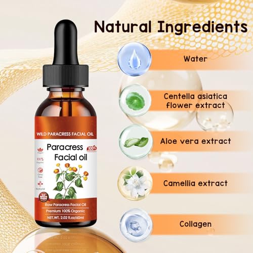 100% Organic Paracress Facial Oil - Anti-Aging Moisturizing Essential Oil for Wrinkle Reduction, Hydration(2Pcs)