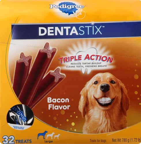 PEDIGREE DENTASTIX Large Dog Dental Treats Bacon Flavor Dental Bones, 1.72 lb. Pack (32 Treats)