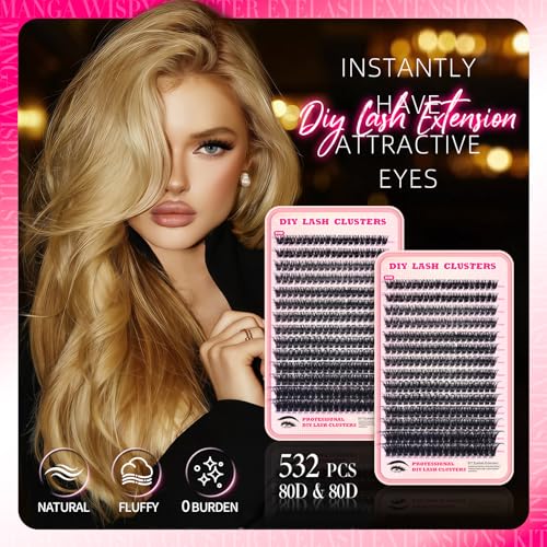 Lash Clusters Kit 532pcs 80D 10-18mm DIY Eyelash Extensions