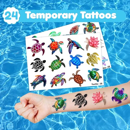 48PCS Turtle Party Set - 24PCS Temporary Tattoos & 24PCS Slap Bracelets - Ocean-Themed Birthday Supplies, Baby Shower Gifts, Classroom Rewards & Party Decor for Kids (Boys & Girls)