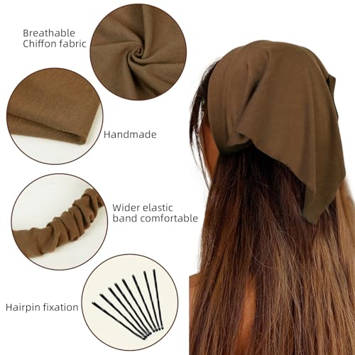 Boho Triangle Hair Scarf Headbands - 8 Pack Non-Slip Elastic Bandanas