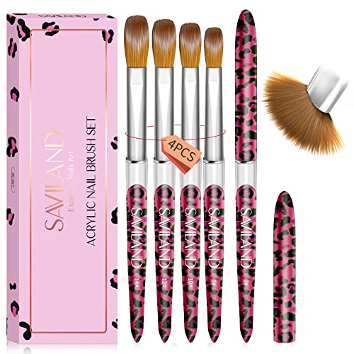 Pink SAVILAND 4-Piece Kolinsky Acrylic Nail Brush Set Sizes 8/10/12/14