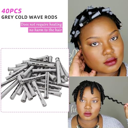 FEEL ME 40 Pcs Heatless Grey Perm Rods Set for Short to Long Hair - Non-Slip Salon Curlers