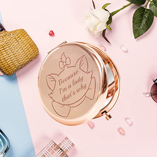 AKTAP Aristocats Gifts Cat Pocket Compact Makeup Mirror Because I'm a Lady That's Why for Cat Lover Gift (M-RIE Cat Pocket Mirror)