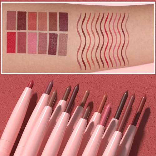 12-Color Matte Lip Liner Set, Waterproof & Long-Lasting