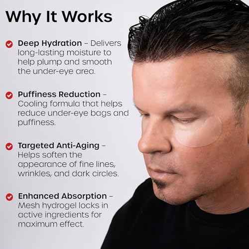 The Man Mesh Hydrogel Under Eye Patches for Men - Cooling, Hydrating & Firming Eye Masks for Dark Circles & Puffiness - Men's Anti-Aging Patches with Hyaluronic Acid, Collagen & Vitamin E. (12 Pairs)