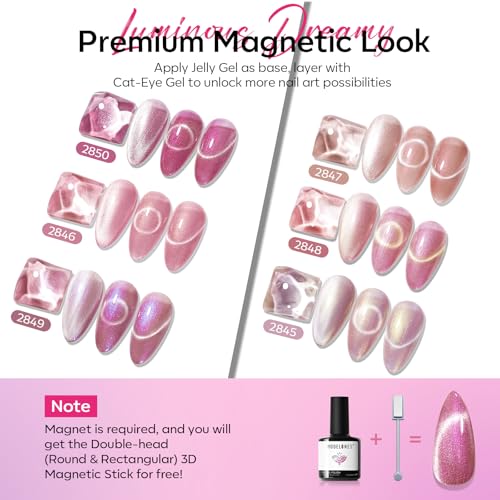 Modelones Cat Eye Gel Nail Polish Set - 6 Colors Rosewood Gleam Summer Glitter