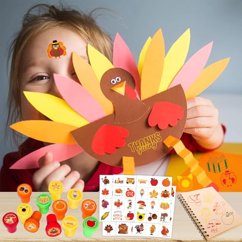 96-Piece Thanksgiving Party Favors Set - 72 Tattoos & 24 Stamps