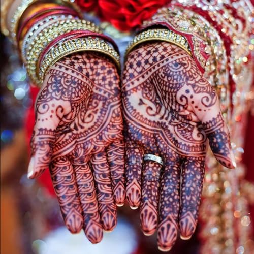 Temporary Henna Tattoo Stickers - Indian Flower Pattern Fake Tattoos for Women Body Arms Legs Hands, Halloween Costume Cosplay Wedding Beach Party Decorations 6 Pcs