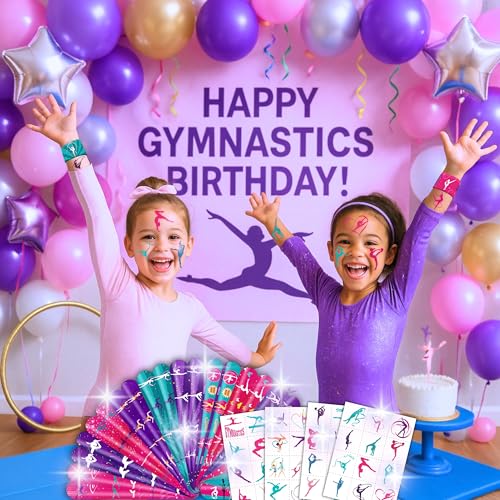 72PC Gymnastics Party Favors Bundle - Tattoos & Slap Bracelets