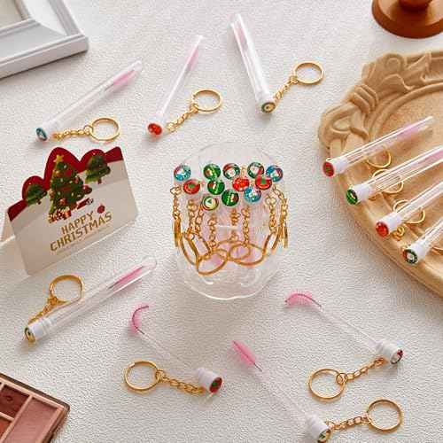 Upgrade 48 Pieces Disposable Mascara Wands Set, Include 24 Pcs Crystal Lash Spoolies Brush and 24 Pcs Reusable Keychain Christmas Holiday Gift Women Girls Makeup Tools