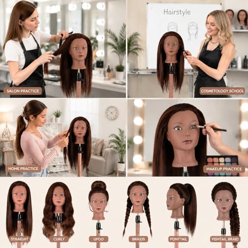 28" Mannequin Head with Hair & Clamp for Styling Practice