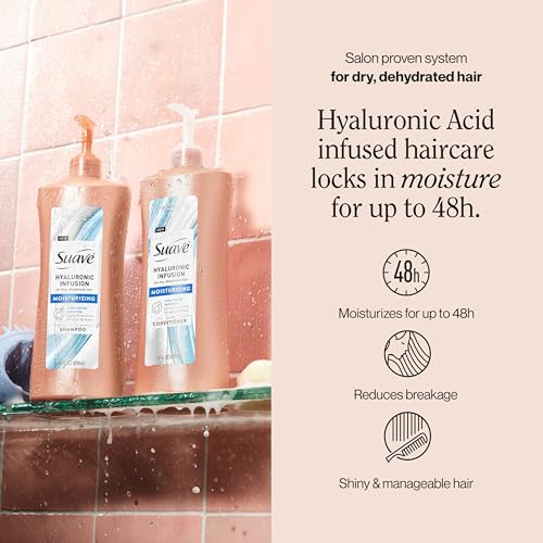 Suave Hyaluronic Infusion Moisturizing Conditioner, Long Lasting Hydration for Dry, Dehydrated Hair with Hyaluronic Acid, 28 oz Pump, 4 Pack