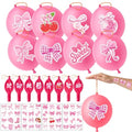 Pink Bow Party Favors Set - 24 Punch Balloons & 48 Tattoos