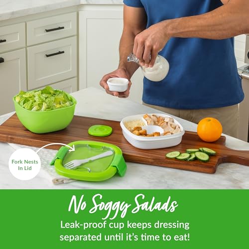 Bentgo All-in-One Salad Container - Large Salad Bowl, Bento Box Tray, Leak-Proof Sauce Container, Airtight Lid, & Fork for Healthy Adult Lunches; BPA-Free & Dishwasher/Microwave Safe (Green)