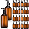Tessco for You 24 Pcs Amber Soap Dispenser Empty Plastic Pump Bottles Refillable Shampoo Container for Hand Sanitizer Soap Lotion Body Wash Conditioner Bathroom Travel, 16.9oz