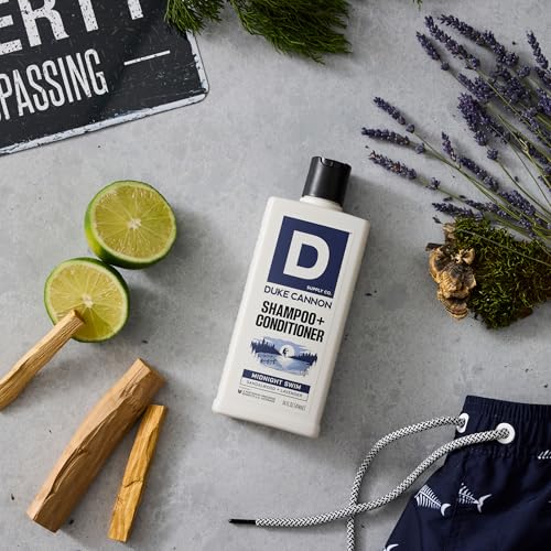Duke Cannon 2-in-1 Shampoo & Conditioner for Men ? Midnight Swim, 14 oz ? Cooling, Strengthening Formula with Menthol, Tea Tree & Protein