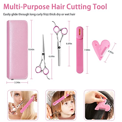 DIY Hair Cutting Kit - Stainless Steel Scissors, Split Ends Trimmer & Clips