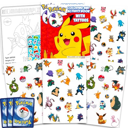 Pokemon Temporary Tattoos Party Favors Set - 70 Tattoos + Cards