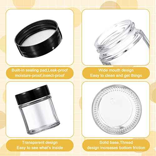 Aoriher 60 Pieces Glass Jars with Lids Clear Small Mason Empty Round Spice Wide Mouth Canning Storage Refillable Cosmetic Containers for Lotions Cream Powders (1 oz) clear and black HS-Aoriher-23870