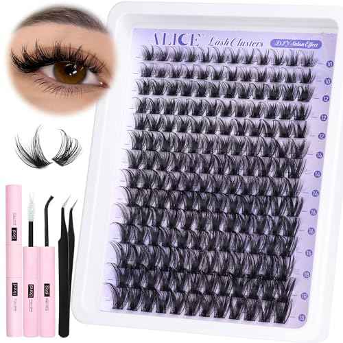 ALICE Lash Clsusters Kit Wispy Cluster Eyelash Extension Kit 168pcs 10-18mm Natural Lash Extension Kit Thin Band Individual Lashes Kit with Lash Glue Bond and Seal DIY at Home