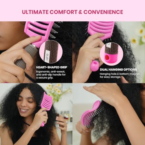 Ruby Vibe Co Detangling Hair Brush for Wet & Dry Hair, Vented Curly Hair Comb