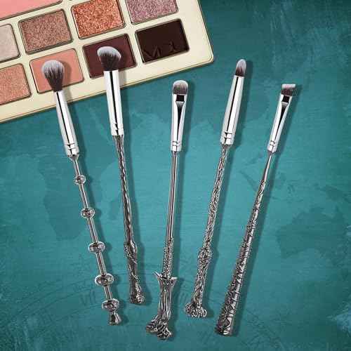 Wi-zard Wand Makeup Brushes Set, Potter Make Up Brush Set for Women Girls 5pcS£¬Best Harry Gifts for kids(Silver)