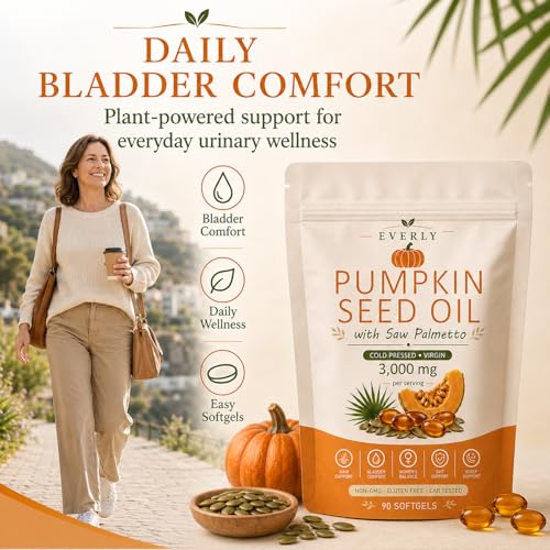 Everly Pumpkin Seed Oil with Saw Palmetto - Cold Pressed Softgels (90 Count)
