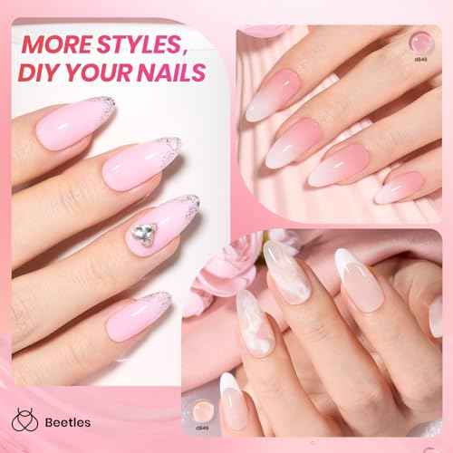 Beetles Jelly Gel Nail Polish Set - 6 Colors Neutral Sheer Milky White Nude Pink Gel Polish Kit Translucent Soak off UV French Nail Art Manicure Gift for Women Girls