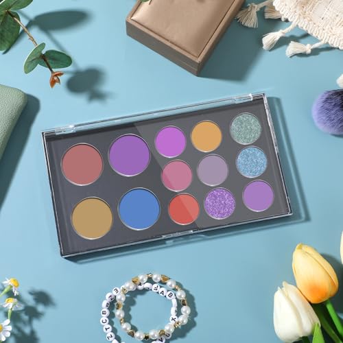 Magnetic Makeup Palette with Clear Top, 3Pack Empty Eyeshadow Pan Dispensing Storage Box with 60Pcs Adhesive Metal Stickers for DIY Cosmetics Lipstick Blush Powder-7.72¡±X4.33¡±Palette