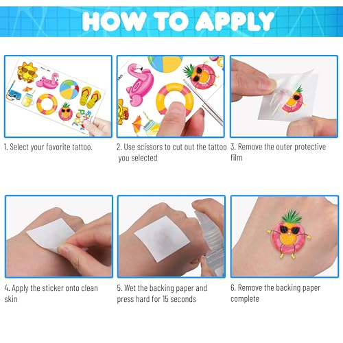 Summer Pool Beach Temporary Tattoos 100PCS Kids Party Favors