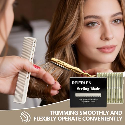 Professional Hair Razors for Cutting - Gold Stainless Steel with 10 Blades