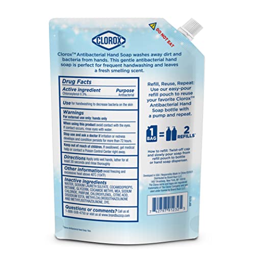 Clorox Antibacterial Liquid Hand Soap Refill, Strawberry Scent - Scented Hand Wash, Liquid Soap for Bathroom or Kitchen - Washes Away Dirt from Hands and Keeps Them Soft, 34 Fl Oz