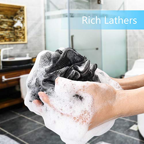 Yoget Black Loofah Sponge, 4 Pack - 60G Mesh Shower Ball