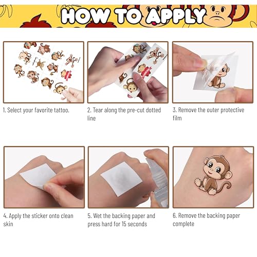 96 Monkey Temporary Tattoos for Kids - Jungle Party Favors