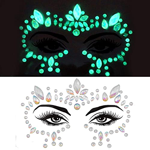 Glow in the Dark Face Jewels 2 Pack - Luminous Crystal Stickers
