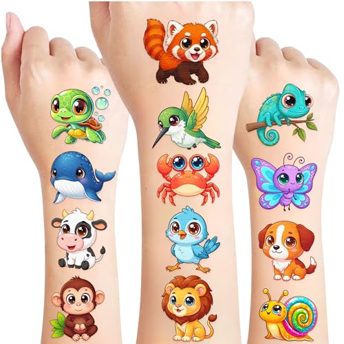 96 Cute Animal Temporary Tattoos - Kawaii Kids Party Favors