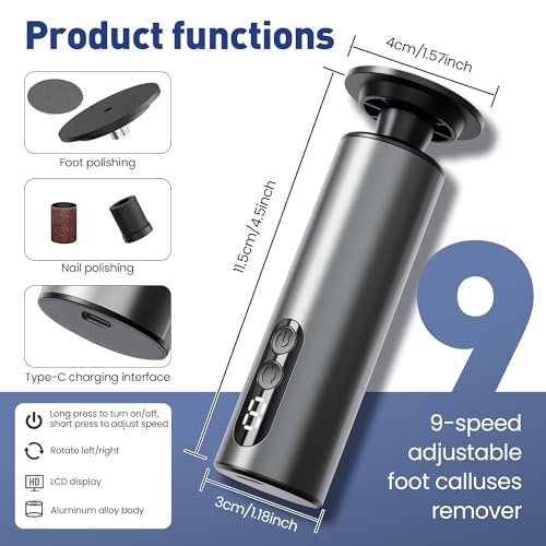MUXUN Black Mini Rechargeable Electric Foot Callus Remover 9-Speed Pedicure Tool