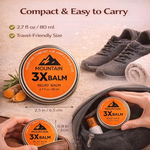 Mountain 3X Balm, Mountain 3X Relief Balm - 2.7fl oz ? Soothing Body Balm for Neck, Hands & Feet with Organic Arnica & Camphor (1 pack)