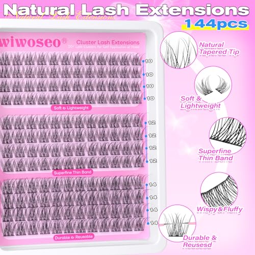 wiwoseo Natural Lash Clusters Wispy Eyelash Clusters Russian Lashes Clusters Lashes Natural Look Eyelashes Cluster Eyelash Extensions Individual Lashes for Beginners (10-14MM)