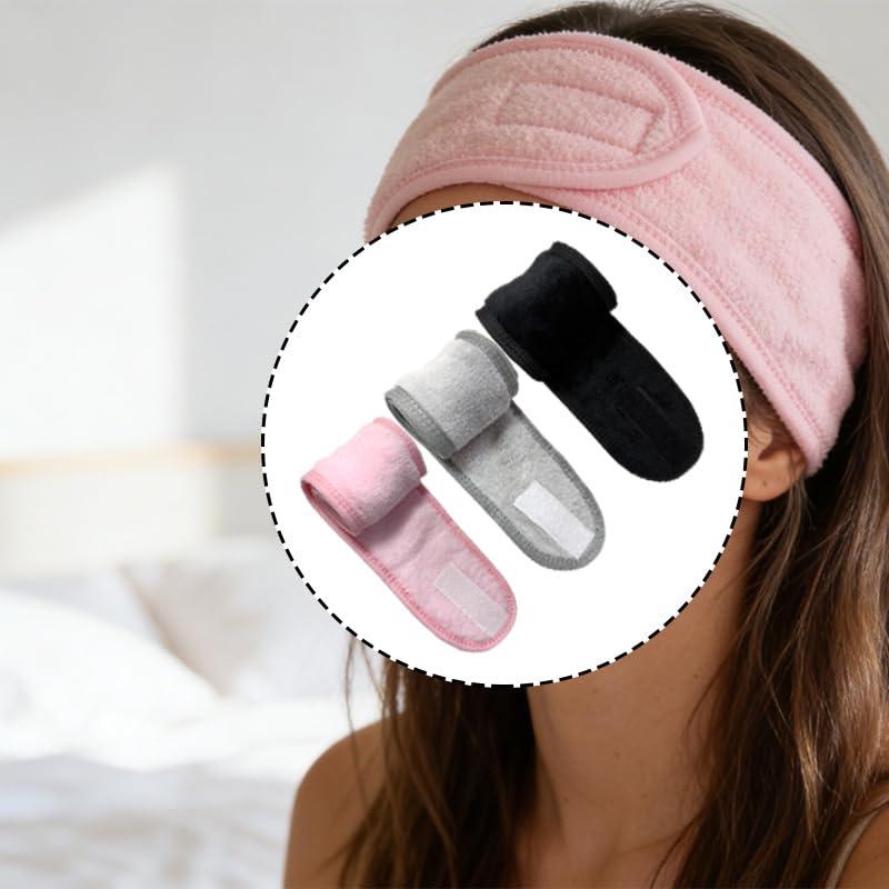 3-Pack Adjustable Terry Cloth Headband with Magic Tape