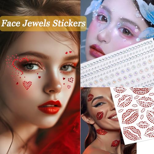 Face Gems Stickers Self Adhesive Rhinestones for Makeup