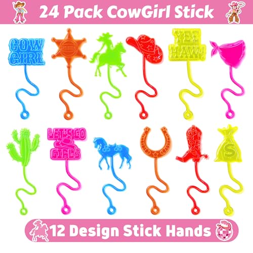 48PCS Cowgirl Party Favors - 24PCS Temporary Tattoos & 24PCS Stick Hands Party - Perfect Birthday Party Supplies, Goodie Bag Stuffers, Treasure Box Toys, Classroom Prizes, and Student Gifts