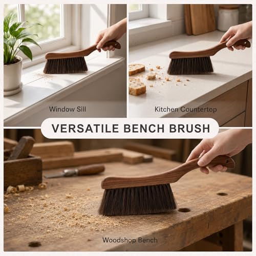 Wooden Hand Broom with Firm Pet Bristles & Curved Handle – Dust & Debris Sweeper