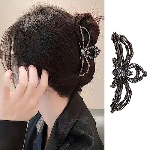 Halloween Hair Claw Clips Metal Sliver Spider Hair Clips for Thick or Thin Hair Punk Spider Hair Clamp Clips with Pearl Design Strong Hold Jaw Clips for Women Halloween Hair Accessories 1 Pack